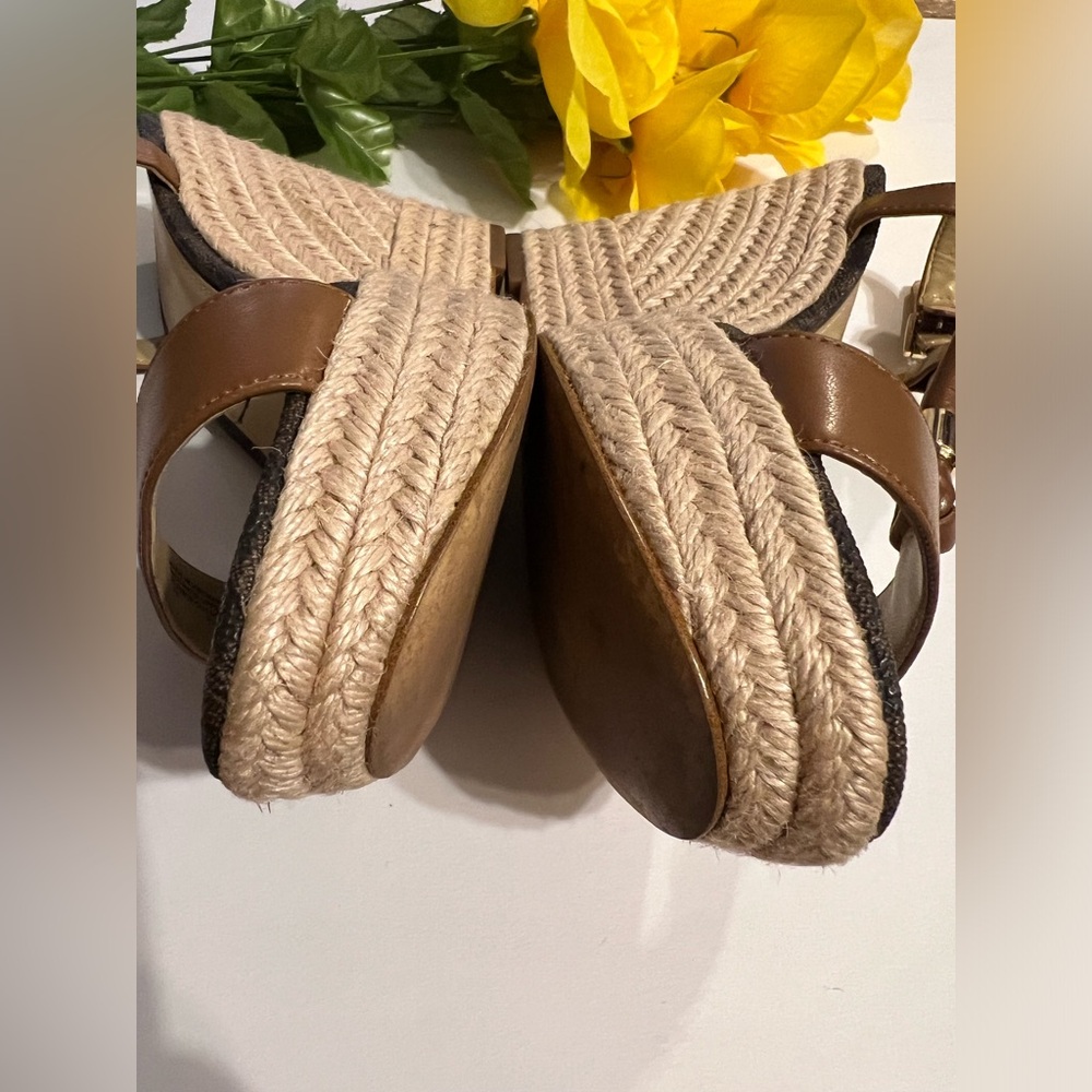 Michael Kors Women’s Brown Leather Espadrille Wedge Heels - Picture 3 of 5